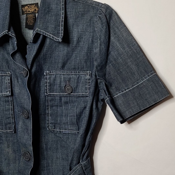 Lucky Brand button down denim jean shirt with belt - Picture 2 of 6